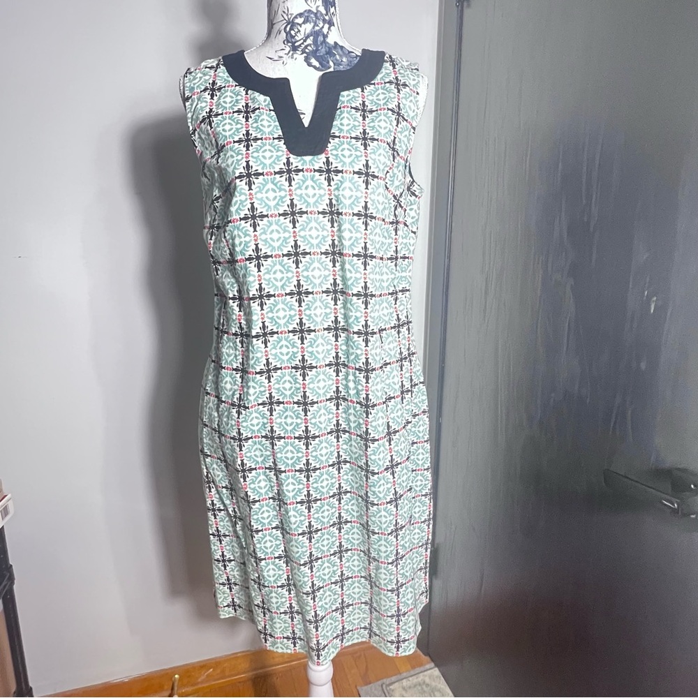 Talbots Blue and White Geometric Pattern Linen and Cotton  Dress -Size 8 - NWT
